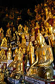 Inle Lake Myanmar. Pindaya, the famous Shwe Oo Min pagoda, a natural cave filled with thousands of gilded Buddha statues. 